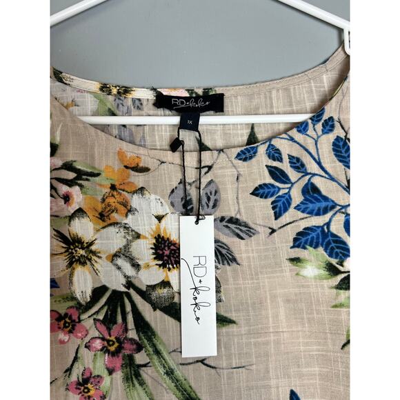 RD & KoKo Linen Floral Blouse Women’s 1X Short Sleeve Top NEW WITH TAGS - Picture 2 of 7